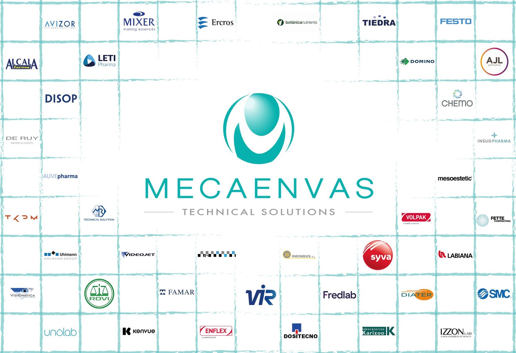 Muro del photocall con los logos de clientes, proveedores y empresas colaboradoras de Mecaenvas